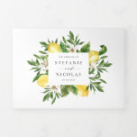 Hochzeit von Wasserfarben und Zitronenblüten Dreifach Gefaltete Einladung<br><div class="desc">Mit dieser individuell gestaltbaren Einladung laden Sie Familie und Freunde zu Ihrer Hochzeit ein. Es zeigt Aquarellbilder von Zitronen,  Zitronenblüten und Grünpflanzen. Personalisieren Sie diese botanische Hochzeitseinladung durch Hinzufügen Ihrer Hochzeitsdetails. Diese Zitronenhochzeit ist ideal für Hochzeiten im Sommer.</div>
