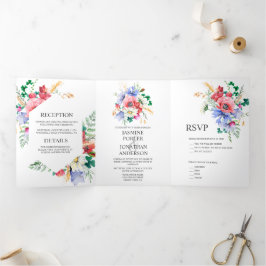 Hochzeit von Wasserfarben-Wildblumen | Dreifach Gefaltete Einladung