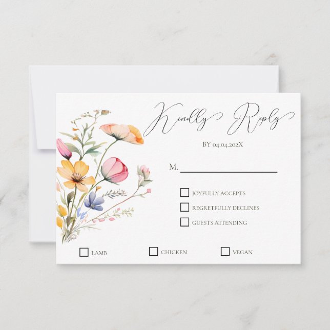 Hochzeit von Wasserfarben-Wildblumen RSVP Karte (Vorderseite)