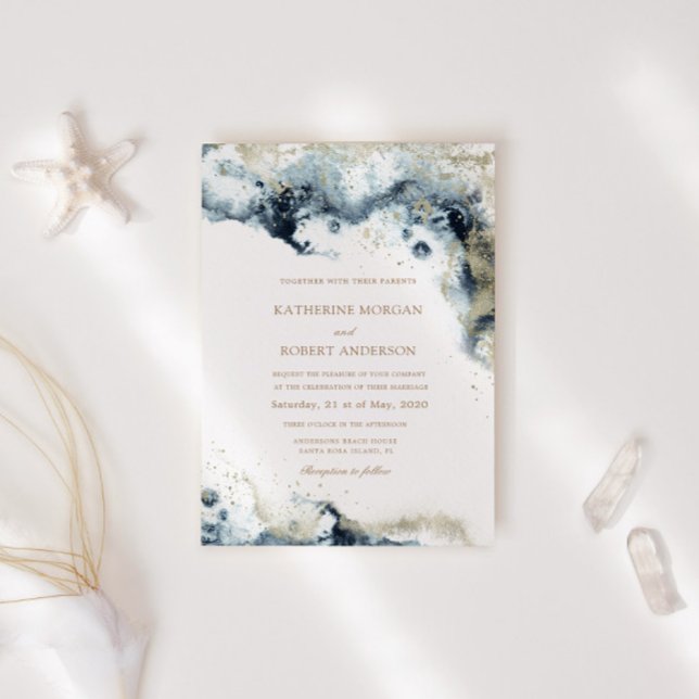 Hochzeit von Watercolor Blue Budget Foto Einladung (Von Creator hochgeladen)