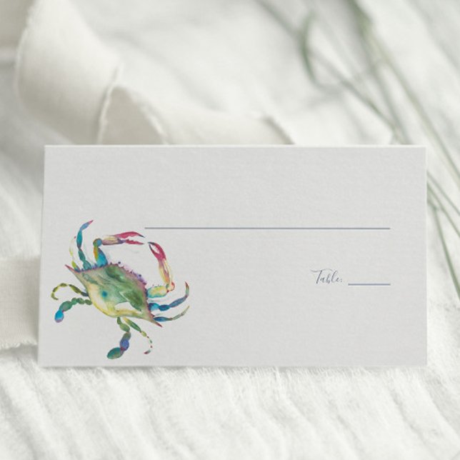 Hochzeit von Watercolor Blue Crab Coast Platzkarte (Place cards feature watercolor blue crab beach art by Victoria Grigaliunas of Do Tell A Belle)