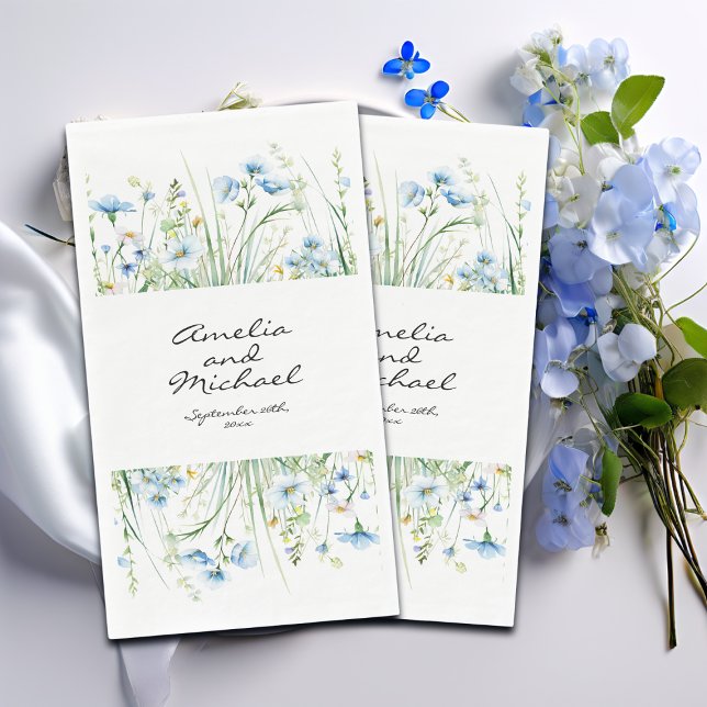Hochzeit von Watercolor Blue Wildblumen Serviette (Von Creator hochgeladen)