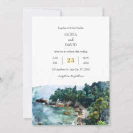 Hochzeit von Watercolor Dusty Blue Coastal Woodsy  Einladung