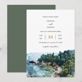 Hochzeit von Watercolor Dusty Blue Coastal Woodsy Einladung