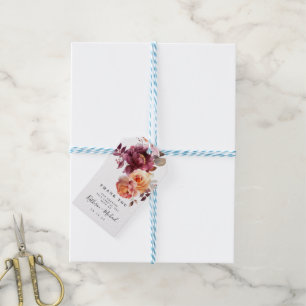 Hochzeit von Watercolor Floral Burgundy Geschenkanhänger