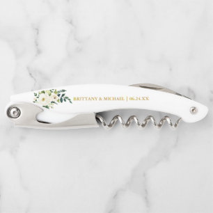Hochzeit von Watercolor Green White Floral Gold Kellnermesser