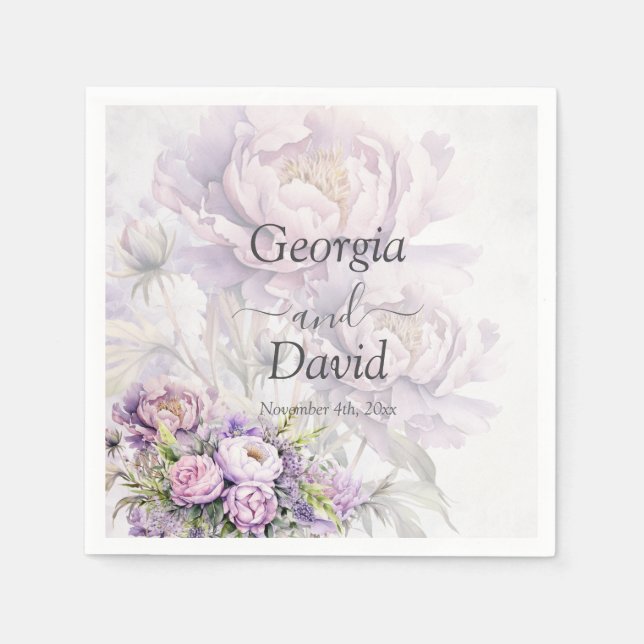 Hochzeit von Watercolor Lavender Peony Serviette (Vorderseite)