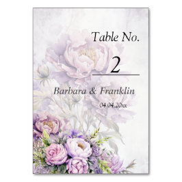 Hochzeit von Watercolor Lavender Peony Tischnummer