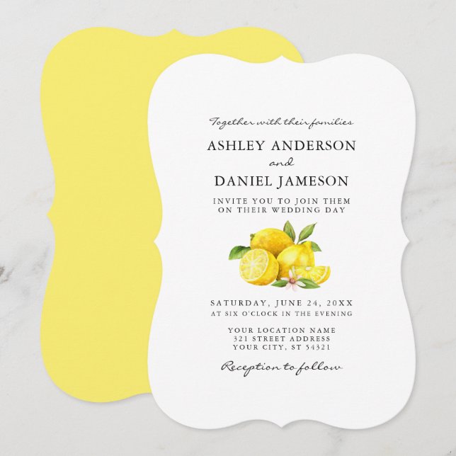 Hochzeit von Watercolor Lemons Einladung (Vorne/Hinten)