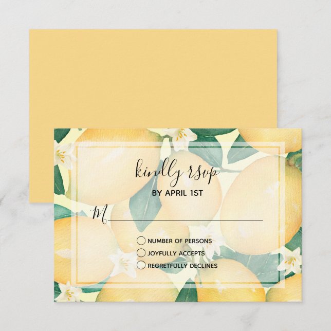 Hochzeit von Watercolor Lemons RSVP Karte (Vorne/Hinten)