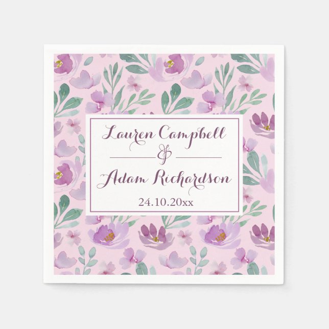 Hochzeit von Watercolor Pink Floral Pattern Serviette (Vorderseite)