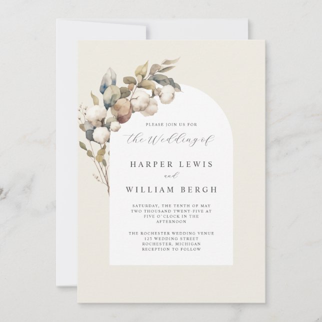 Hochzeit von weicher Aquarellbaum und Eukalyptus Einladung (Vorderseite)
