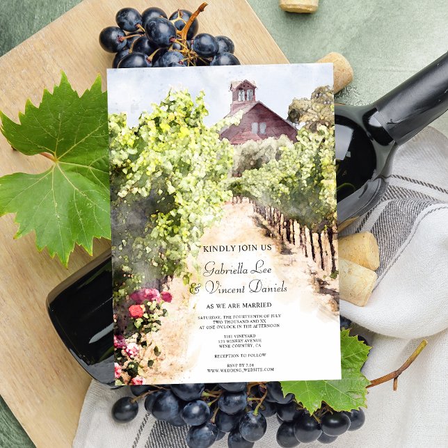 Hochzeit von Weinbergen und Rotem Barn Einladung (Pair with the matching rsvp cards to create a coordinated stationery set for your winery wedding.)