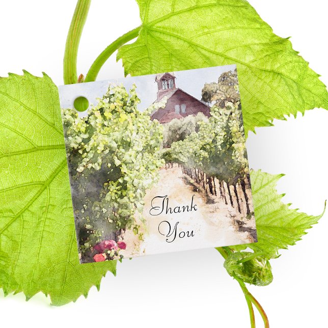 Hochzeit von Weinbergen und Rotem Barn Geschenkanhänger (Personalize and attach this Vineyard Watercolor Tag to your wedding or bridal shower party favors.)