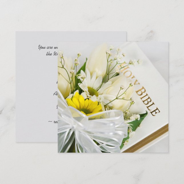 Hochzeit von weißen Tulips und Daisy auf der Bibel Einladung (Vorne/Hinten)