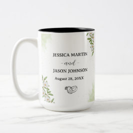 Hochzeit von weißer grüner Wasserfarbe Zweifarbige Tasse