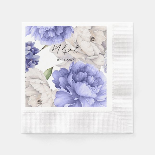 Hochzeit von White and Blue Peony Florals Serviette (Vorderseite)