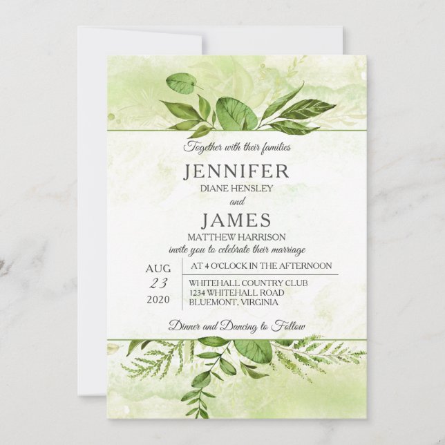 Hochzeit von Wildwäldern Botanischer Moderner Typo Einladung (Vorderseite)