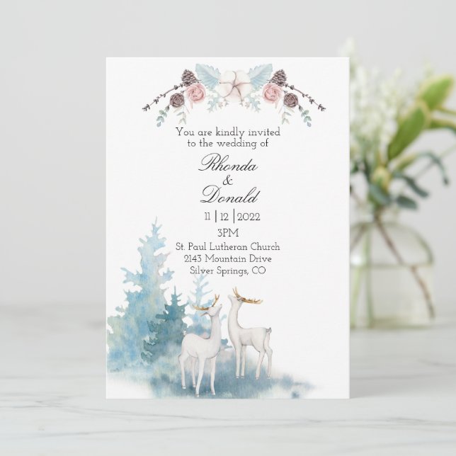 Hochzeit von Winterhirschen und Foliage Einladung (Stehend Vorderseite)