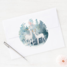 Hochzeit von Winterhirschen und Foliage Runder Aufkleber