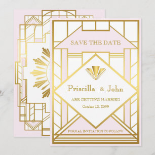 Hochzeit Vormerkung, Great Gatsby, weißes Gold ros Einladung