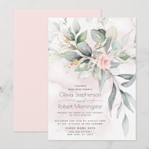 Hochzeit   Waldgrün Boho Pink Rose Einladung