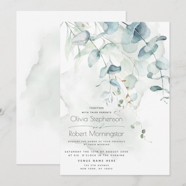 Hochzeit | Waldland Greenery Boho Eucalyptus Invit Einladung (Vorne/Hinten)