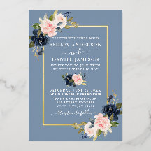 Hochzeit Wasserfarbe Blumenrosa Dusty Blue Gold