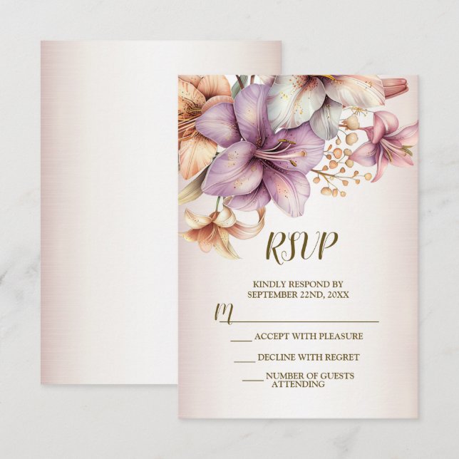 Hochzeit Wasserfarbe Boho Rosa Blume Elegant RSVP Karte (Vorne/Hinten)