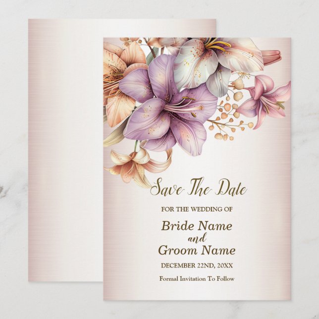Hochzeit Wasserfarbe Boho Rosa Blume Elegant Save The Date (Vorne/Hinten)