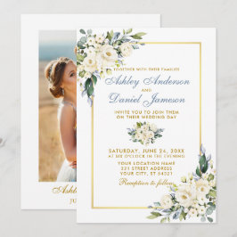 Hochzeit Wasserfarbe Dusty Blau Weißes Foto Einladung
