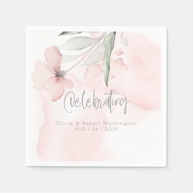 Hochzeit | Wasserfarbe Rosa Rose Napkins Serviette (Vorderseite)