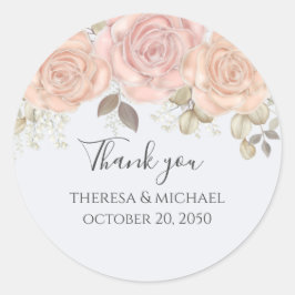 Hochzeit Wasserfarbenflora Vielen Dank Rose Elegan Runder Aufkleber