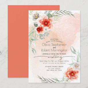 Hochzeit   Wasserfarbenscarlet Flora Einladung