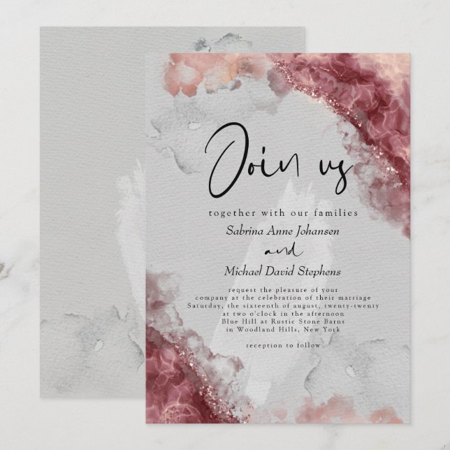 HOCHZEIT | Wein Berry Blush Alkohol Tinte Einladung (Vorne/Hinten)
