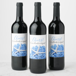 Hochzeit Wein Blue Hydrangea Starfish Cheers Label Weinetikett