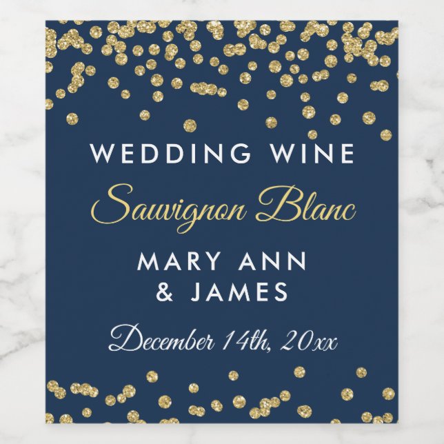 Hochzeit Wein Label Gold Imitate Glitzer Confetti  Weinetikett (Einzelnes Label)