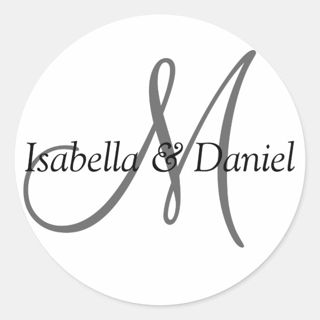 Hochzeit Weiß Grau Schwarz Custom Bride Groom Name Runder Aufkleber (Vorderseite)