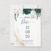 Hochzeit Weiß Save the Date Smaragdgrün