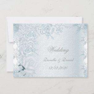 Hochzeit Weiß Silber Blaue Rosen Schneeflocken Einladung