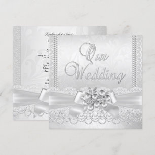 Hochzeit Weiß Silber Perle Spitze Damast Diamant Einladung