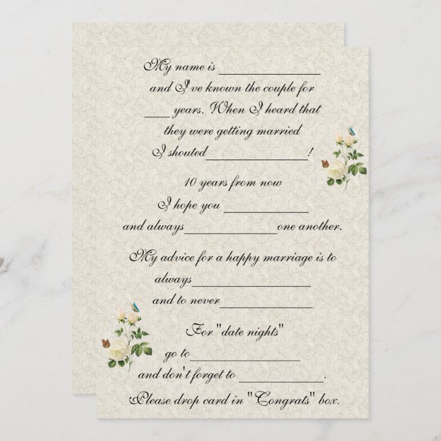 Hochzeit, Weiße Rosen, Heiratsbeirat Einladung (Vorne/Hinten)