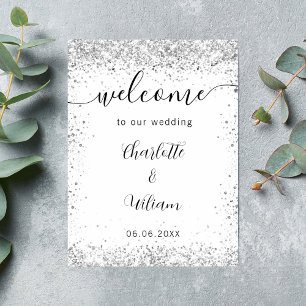 Hochzeit weißer silberner Glitter-Namensschriftzug Poster