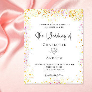 Hochzeit Weißgold rosa Glitter Budget-Einladung Flyer