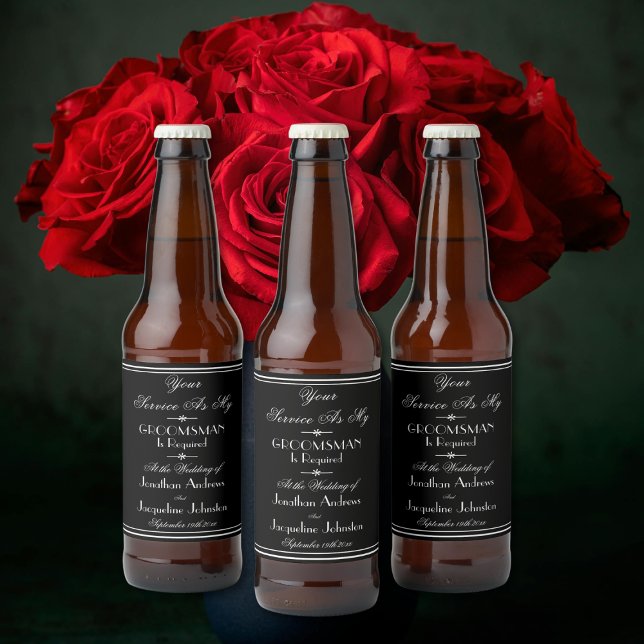Hochzeit werden Sie mein Trauzeuge Eleganter Vorsc Bierflaschenetikett ("Will You Be My Groomsman" 
 - Elegant Wedding Proposal Beer Bottle Labels.)