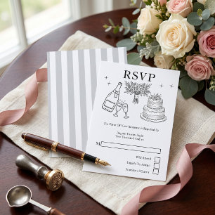 Hochzeit Whimsical Doodles Grau und Weiß RSVP Karte