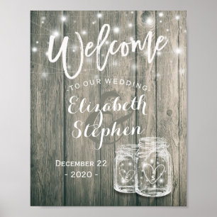 Hochzeit Willkommen Rustic Wood Mason Jar String L Poster