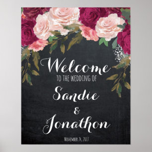 Hochzeit Willkommensschild Schiefertafel burgunder Poster
