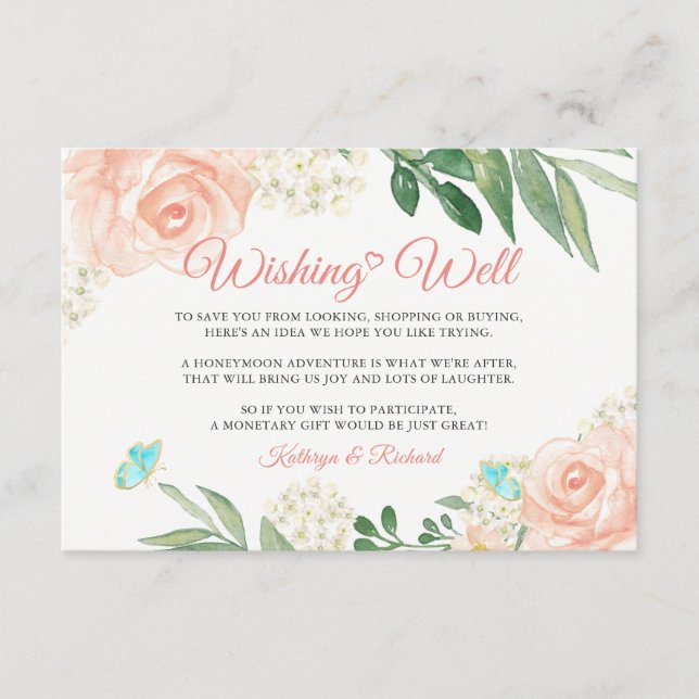 Hochzeit wünscht gut Blush Peach Chic Floral Begleitkarte (Vorderseite)