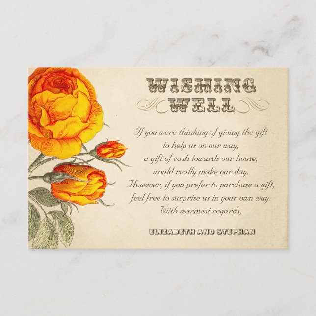Hochzeit wünscht Vintage orangefarbene Rose Begleitkarte (Vorderseite)